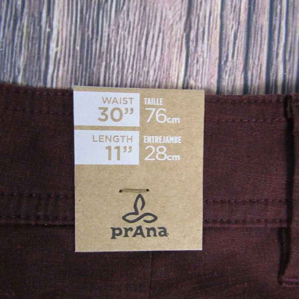 prAna Furrow Shorts Mens 30 Brown Cacao Hemp Blend 11 Inseam Stretch Casual